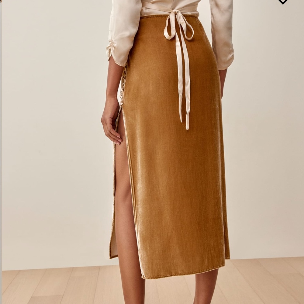 Reformation Gold Velvet Midi Skirt with Side Buttons - Picture 2 of 6